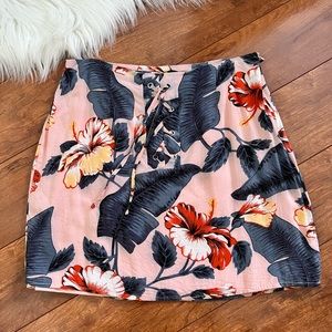 Charlotte Russe Tropical Floral Lace-Up Mini Skirt